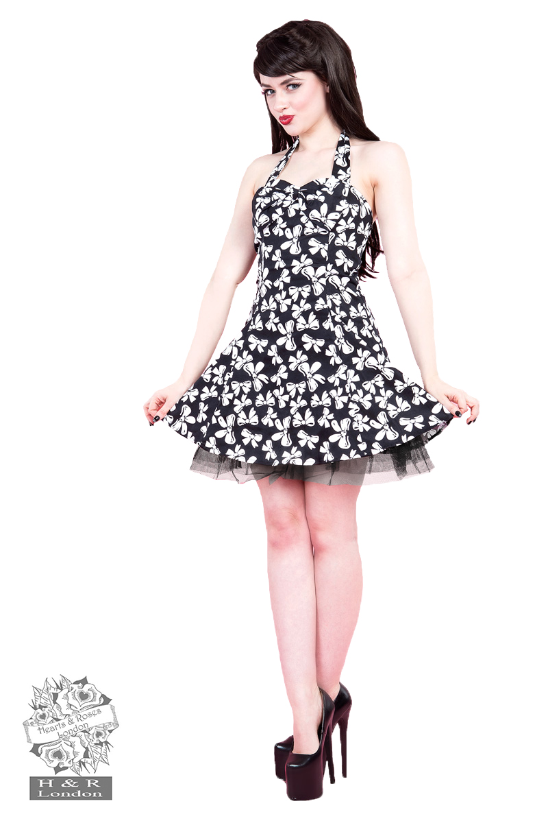 Black White Bow Print Dress